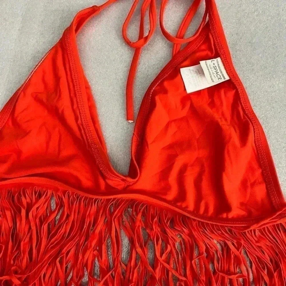 [D cup/ Medium] L*Space Paprika Fringed Halter Top & D Ring Bottom Bikini Set - Picture 6 of 8